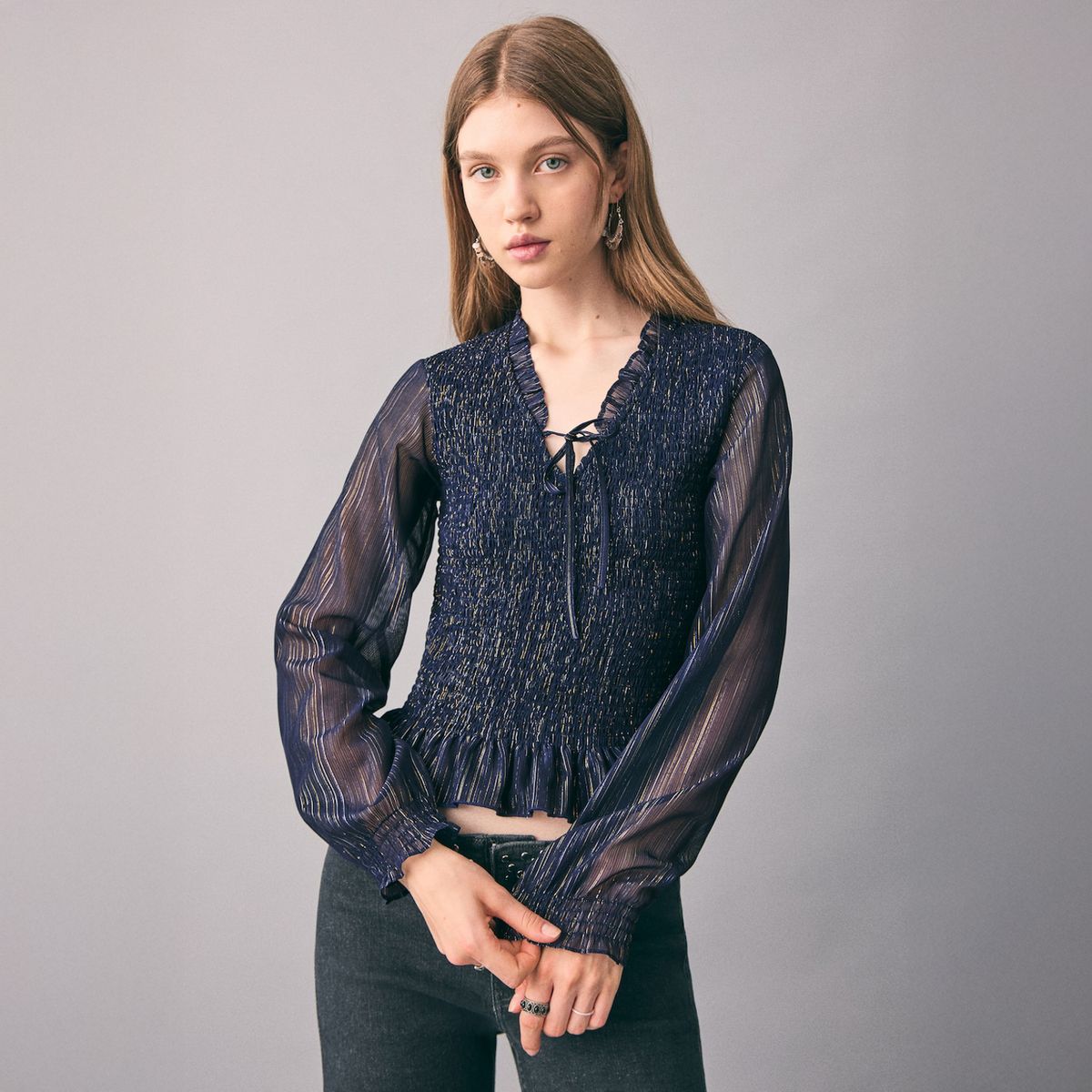 MANGO TEEN - Blusa Rayas Fruncida Mujer Mango Teen