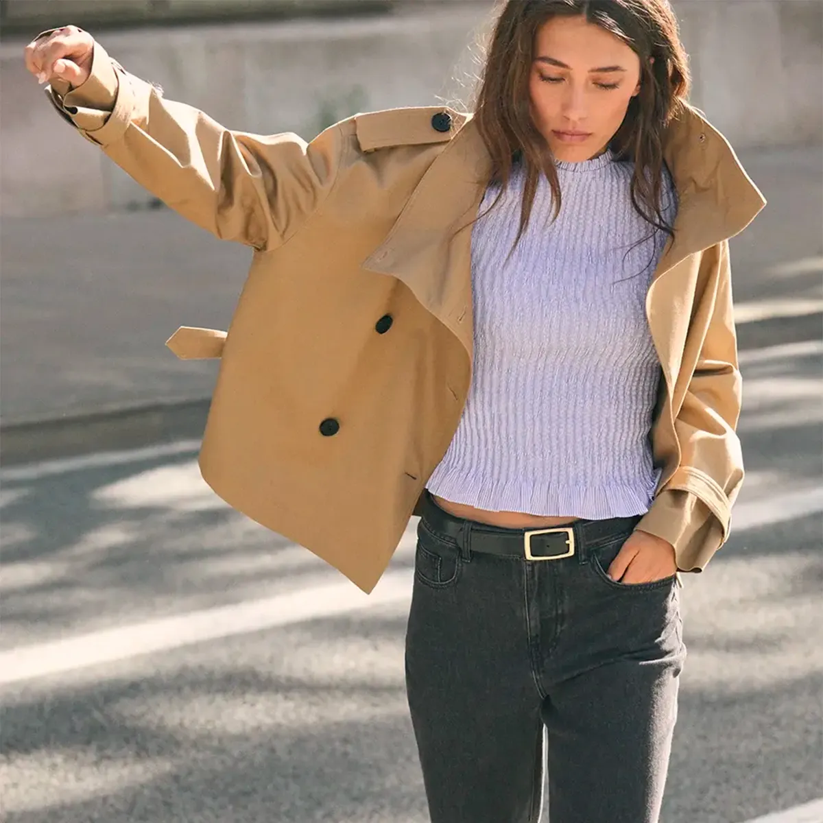 ESEOESE - Abrigo Trench Corto Algodón Mujer Eseoese
