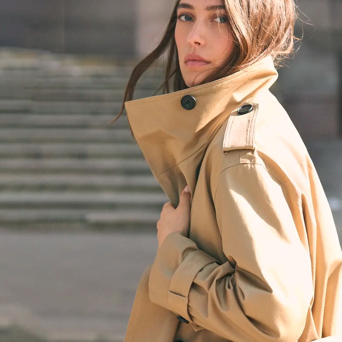 ESEOESE - Abrigo Trench Corto Algodón Mujer Eseoese