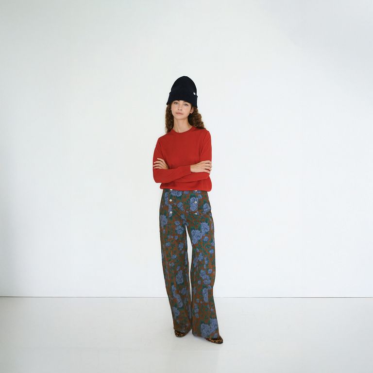 Pantalón Estampado Botones Algodón Mujer