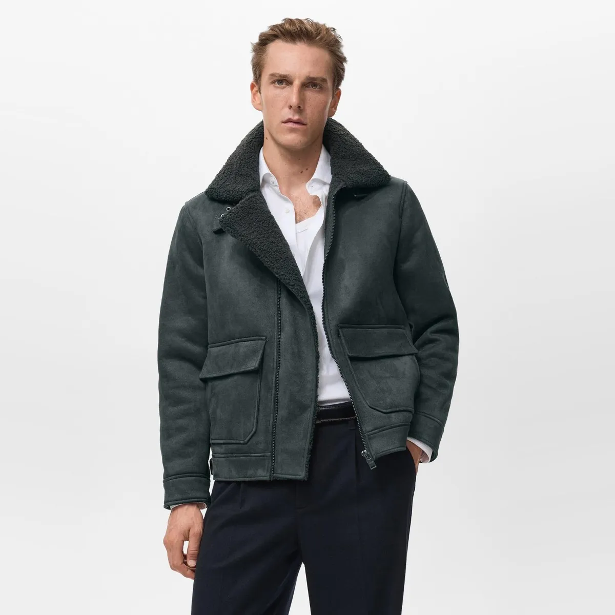 MANGO MAN - Chaqueta Doble Faz Interior Borreguito Hombre Mango Man