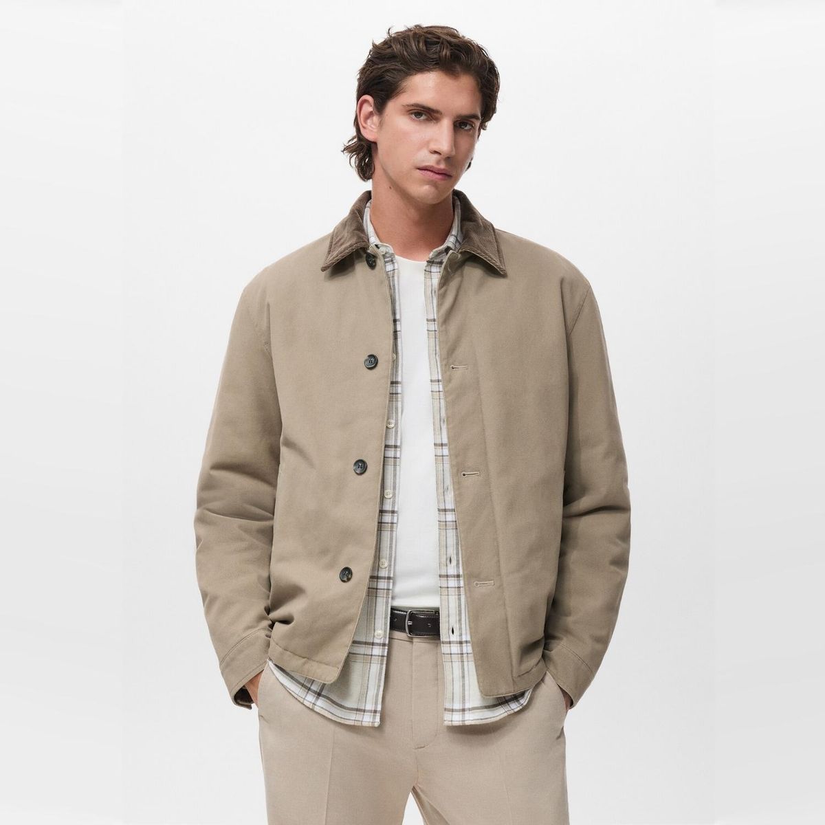 MANGO MAN - Chaqueta Acolchada Cuello Pana Hombre Mango Man