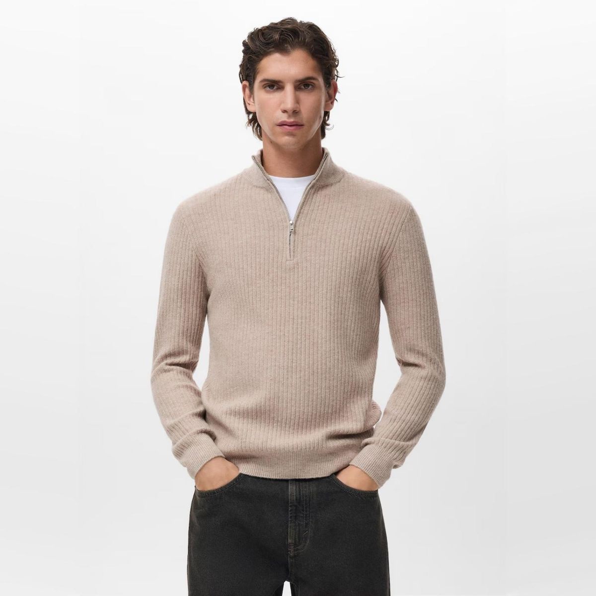 MANGO MAN - Sweater Canalé Cuello Cierre Hombre Mango Man