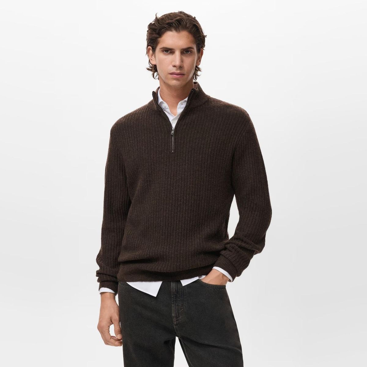 MANGO MAN - Sweater Canalé Cuello Cierre Hombre Mango Man