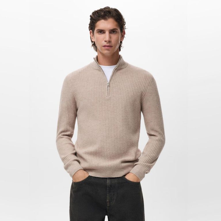 MANGO MAN Sweater Canalé Cuello Cierre Hombre