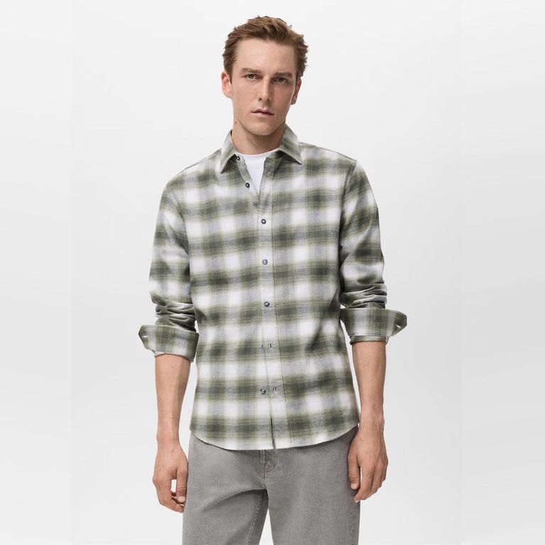 MANGO MAN Sobrecamisa 100% Algodón Franela Cuadros Hombre