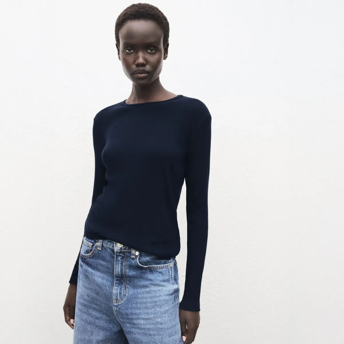 MANGO - Polera Manga Larga Canalé Mujer Mango