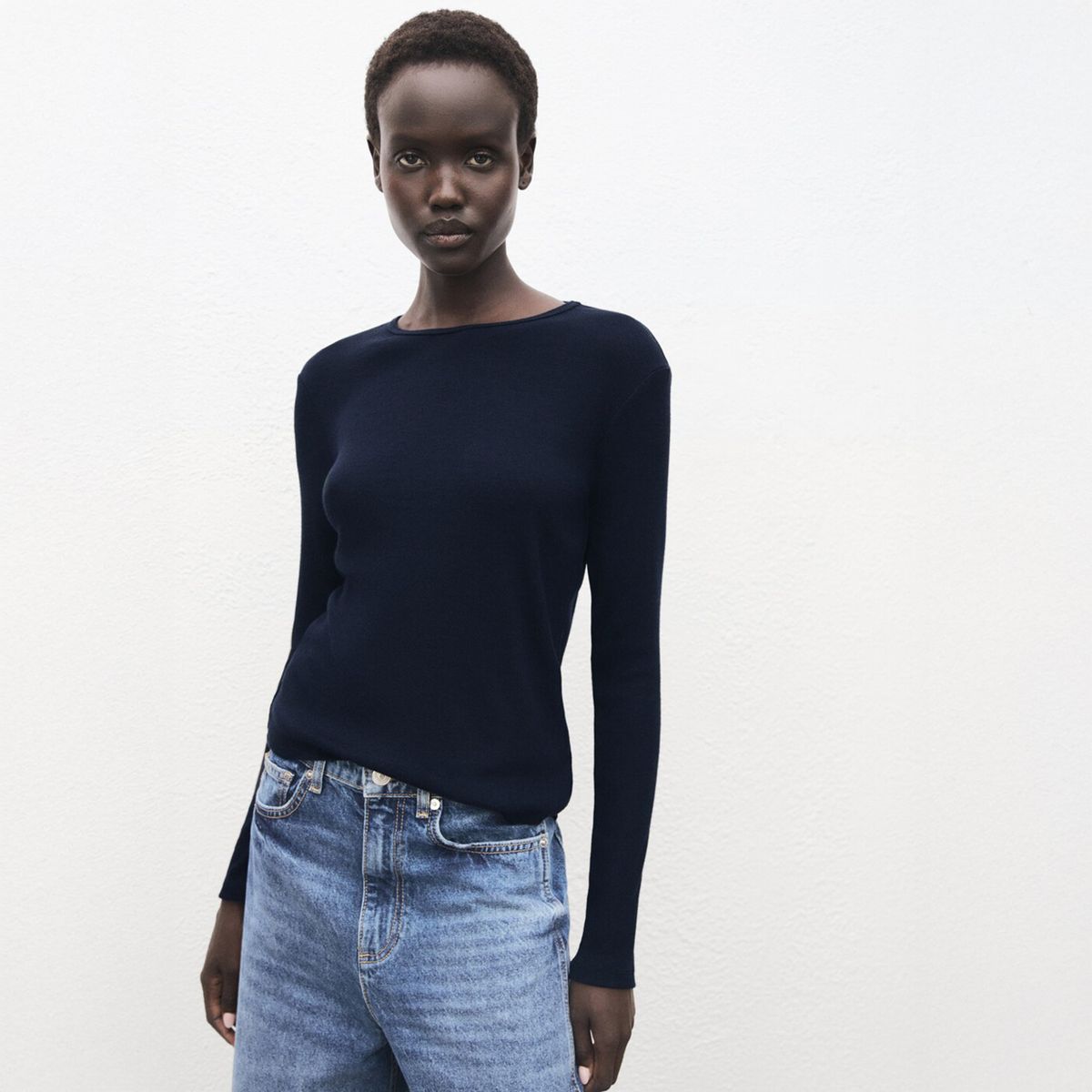 MANGO - Polera Manga Larga Canalé Mujer Mango