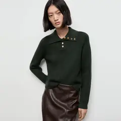 MANGO - Sweater Canalé Cuello Polo Botones Mujer