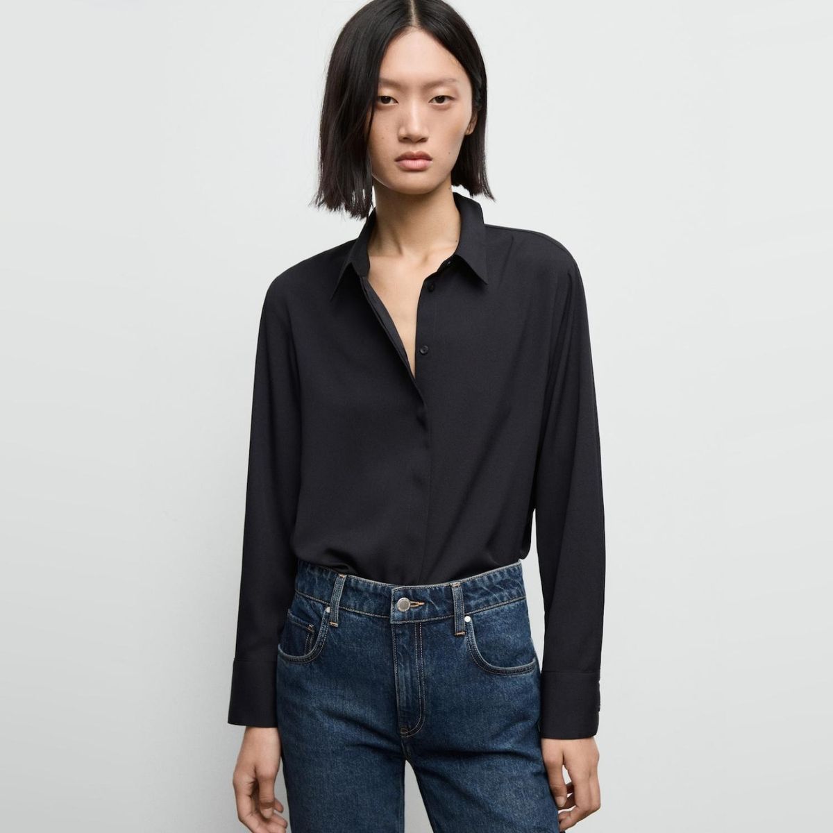 MANGO - Blusa Fluida Manga Larga Mujer Mango