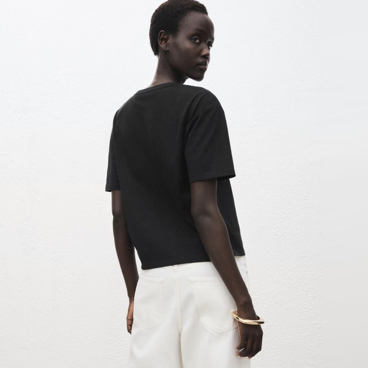 MANGO - Polera Algodón Bordado Floral Mujer Mango