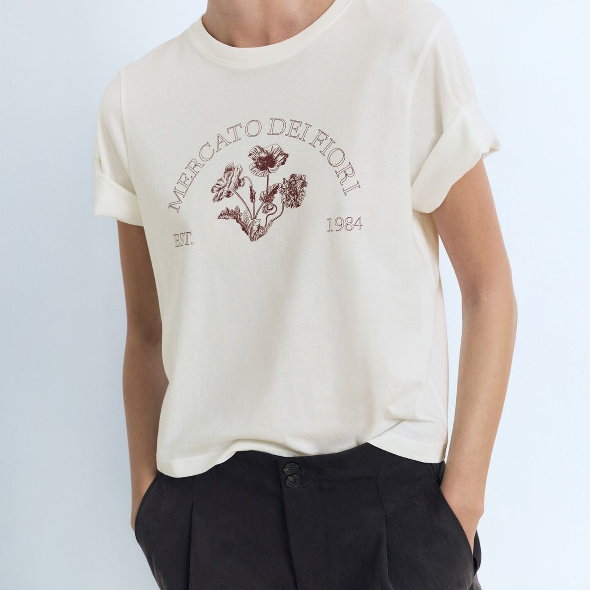 MANGO - Polera Algodón Estampada Mujer Mango