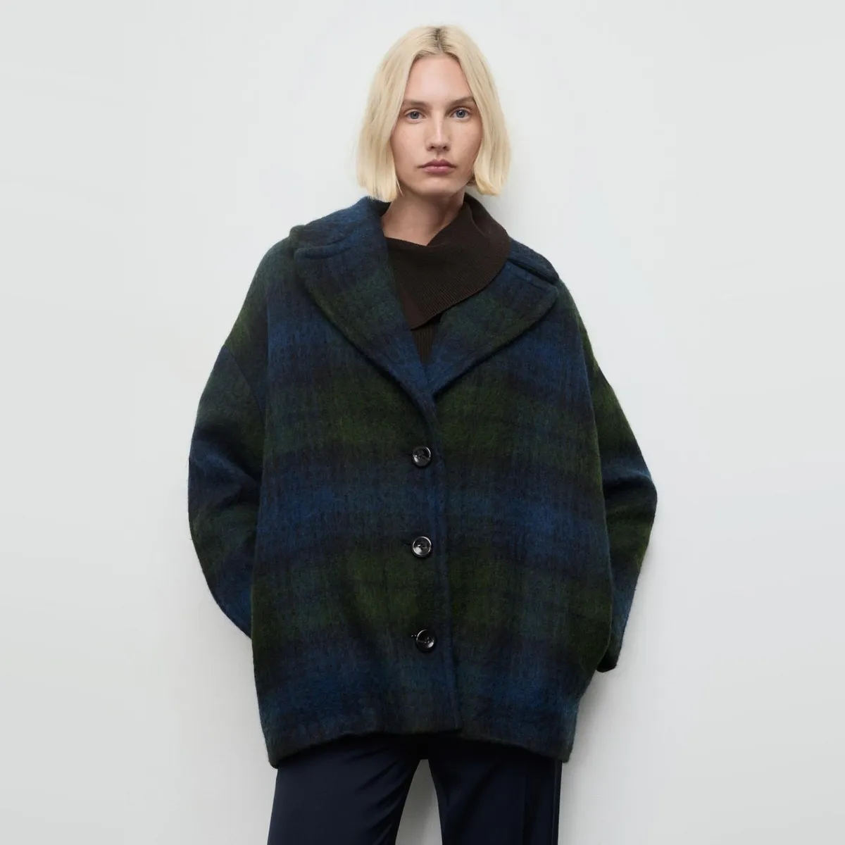 MANGO - Abrigo Cuadros Oversize Mujer Mango