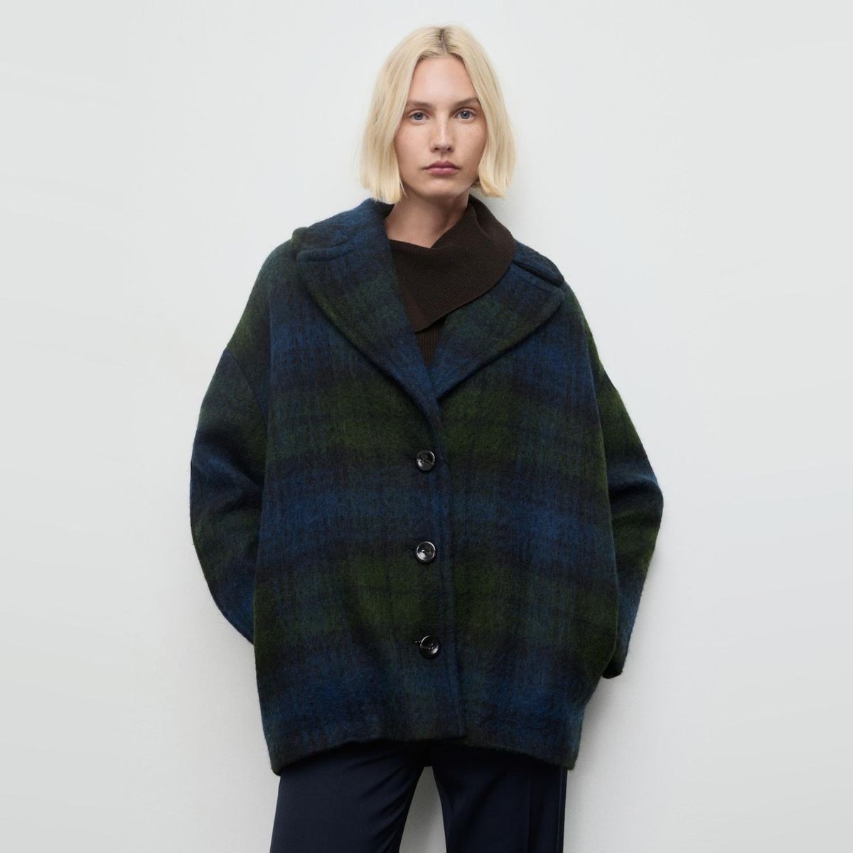 MANGO - Abrigo Cuadros Oversize Mujer Mango