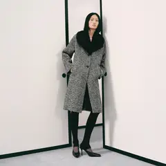 MANGO - Abrigo Jaspeado Cuello Pelo Mujer