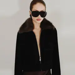MANGO - Chaqueta Terciopelo Cuello Pelo Mujer