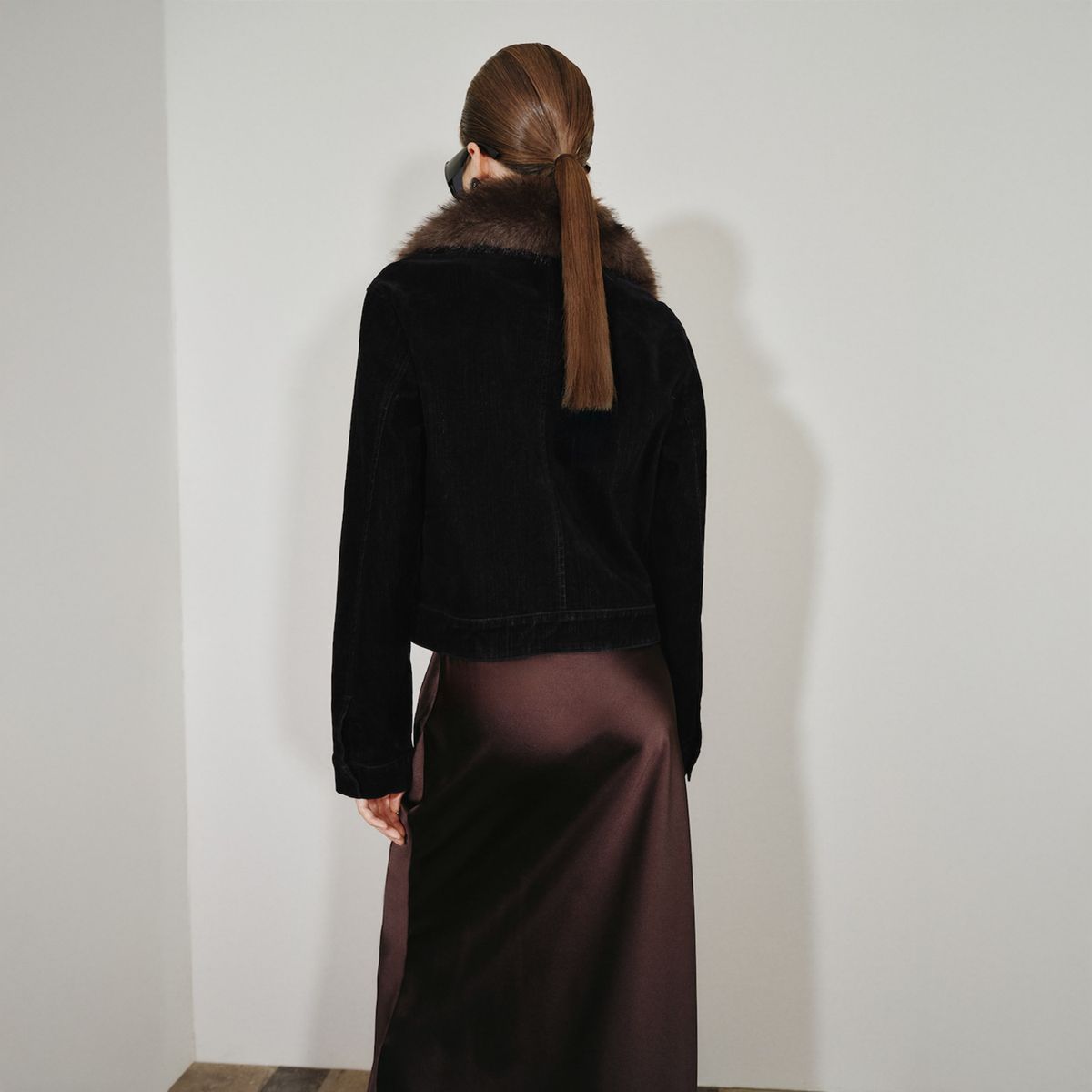 MANGO - Chaqueta Terciopelo Cuello Pelo Mujer Mango