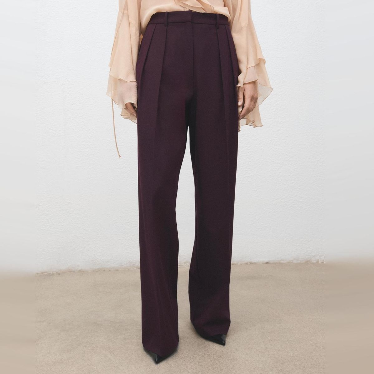 MANGO - Pantalón Wide Leg Pinzas Tiro Medio Mujer Mango
