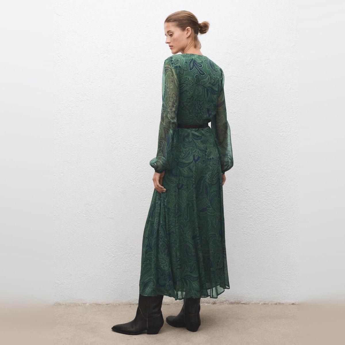 MANGO - Vestido Estampado Cinturón Mujer Mango