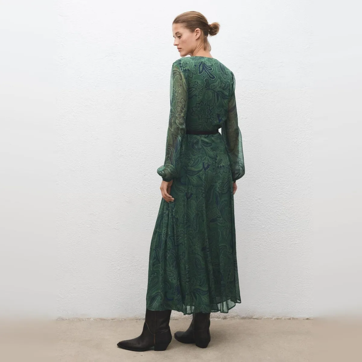 MANGO - Vestido Estampado Cinturón Mujer Mango