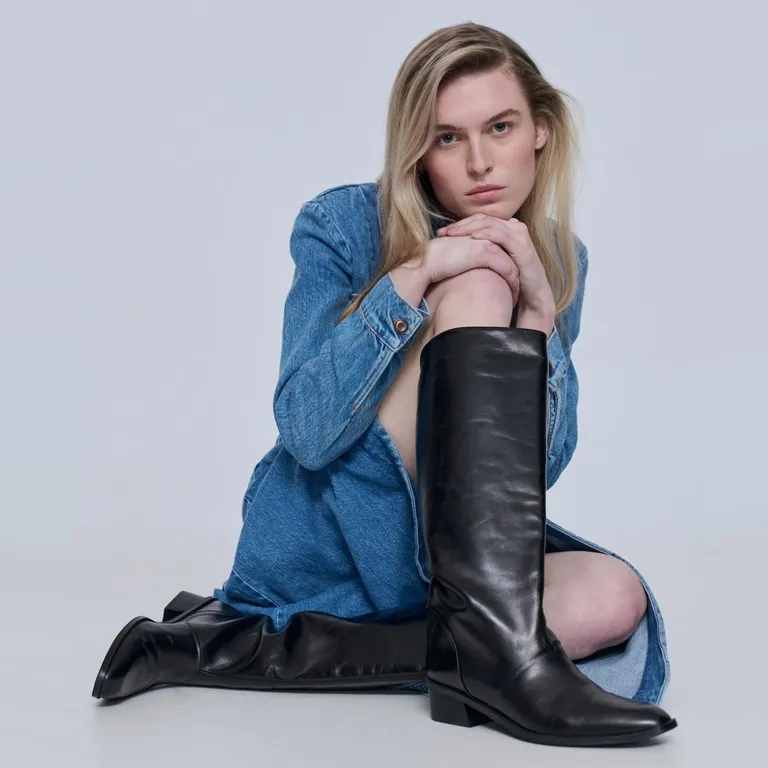 Bota Mujer Cuero Negro