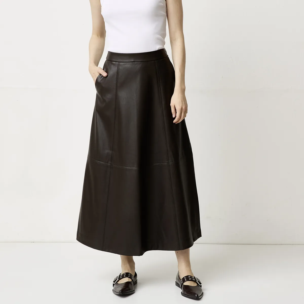 VERO MODA - Falda Larga Efecto Piel Mujer Vero Moda