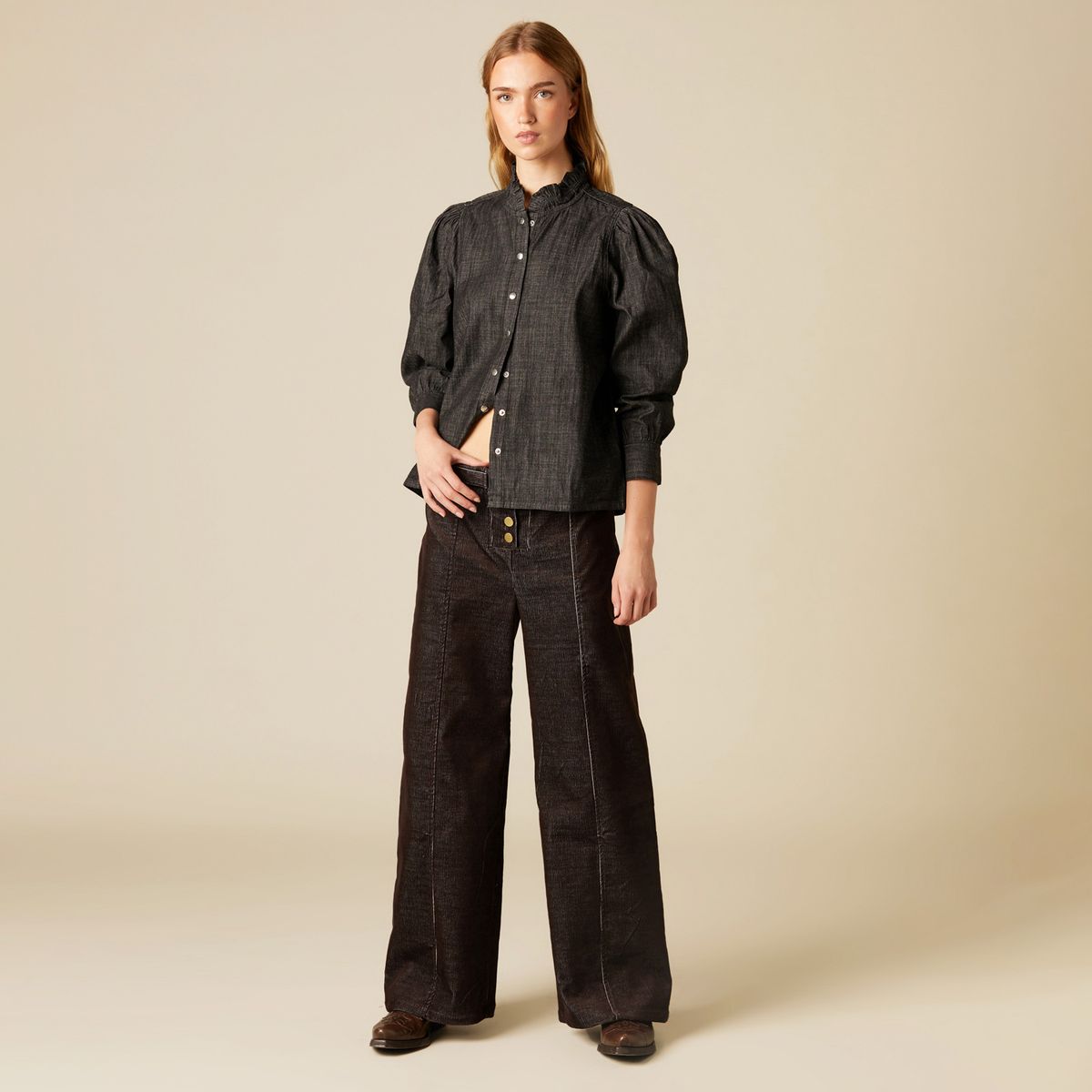 NICOLI - Blusa Denim Manga Globo Mujer Nicoli