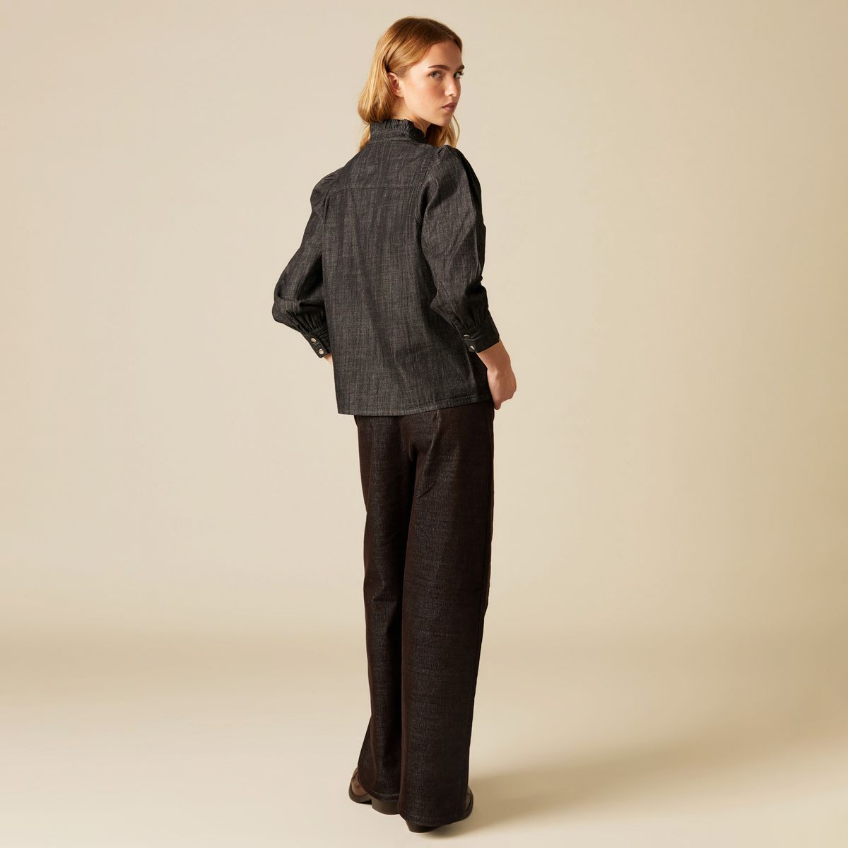 NICOLI - Blusa Denim Manga Globo Mujer Nicoli