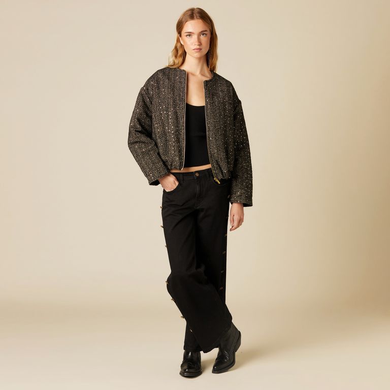 Chaqueta Bomber Tweed Lentejuelas Mujer