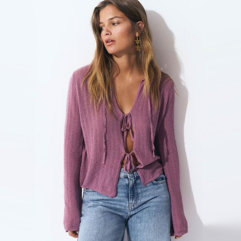 Chaleco Punto Lazos Mujer