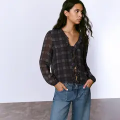 BROWNIE - Blusa Volante Estampado Cuadros Mujer