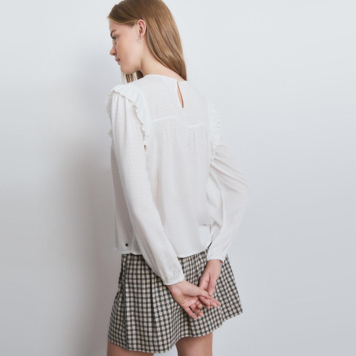 BROWNIE - Blusa Manga Volantes Tachas Mujer Brownie