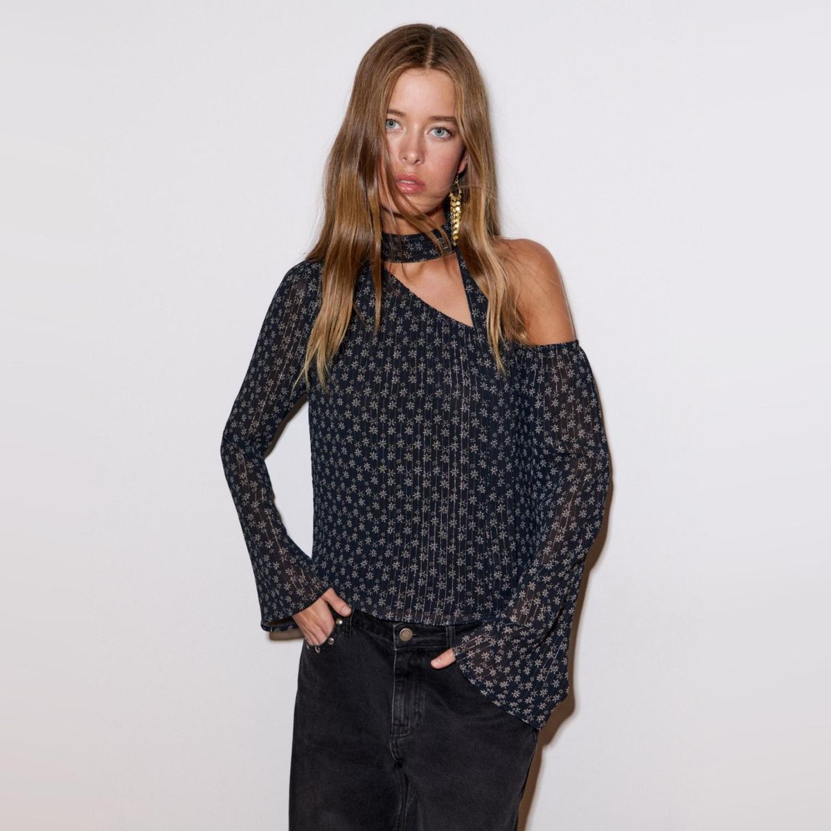 BROWNIE - Blusa Estampada Detalle Lazada Mujer Brownie
