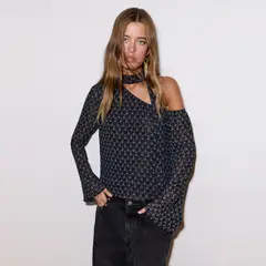 BROWNIE - Blusa Estampada Detalle Lazada Mujer
