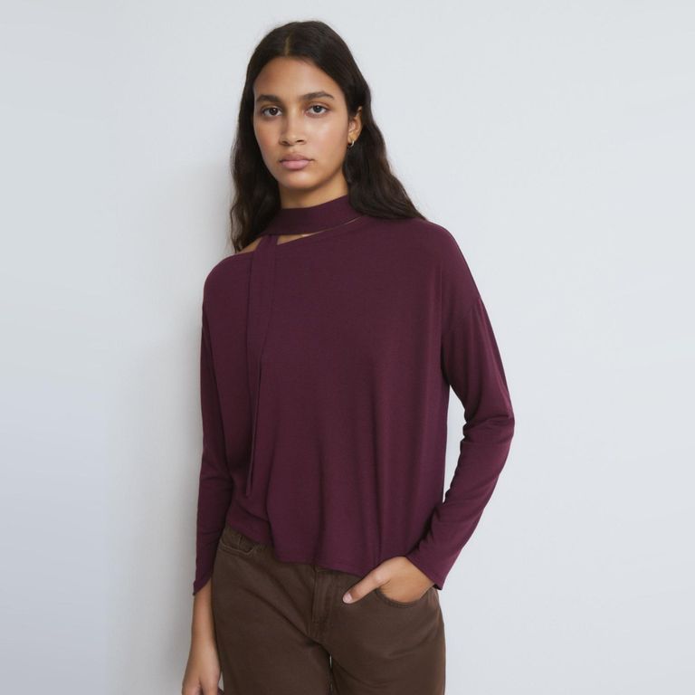 BROWNIE Polera Manga Larga Asimetrica Bufanda Mujer