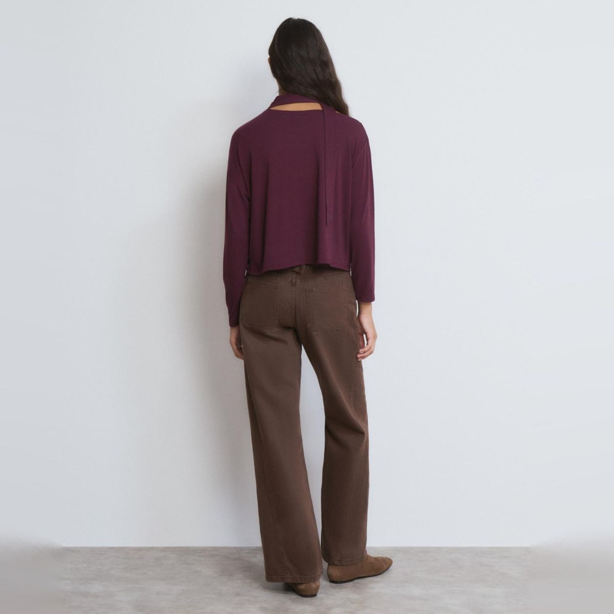 BROWNIE - Polera Manga Larga Asimetrica Bufanda Mujer Brownie