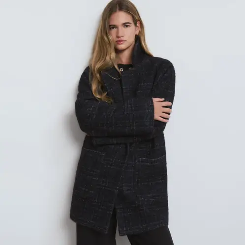 BROWNIE - Abrigo Cuadro Bolsillos Frontales Mujer