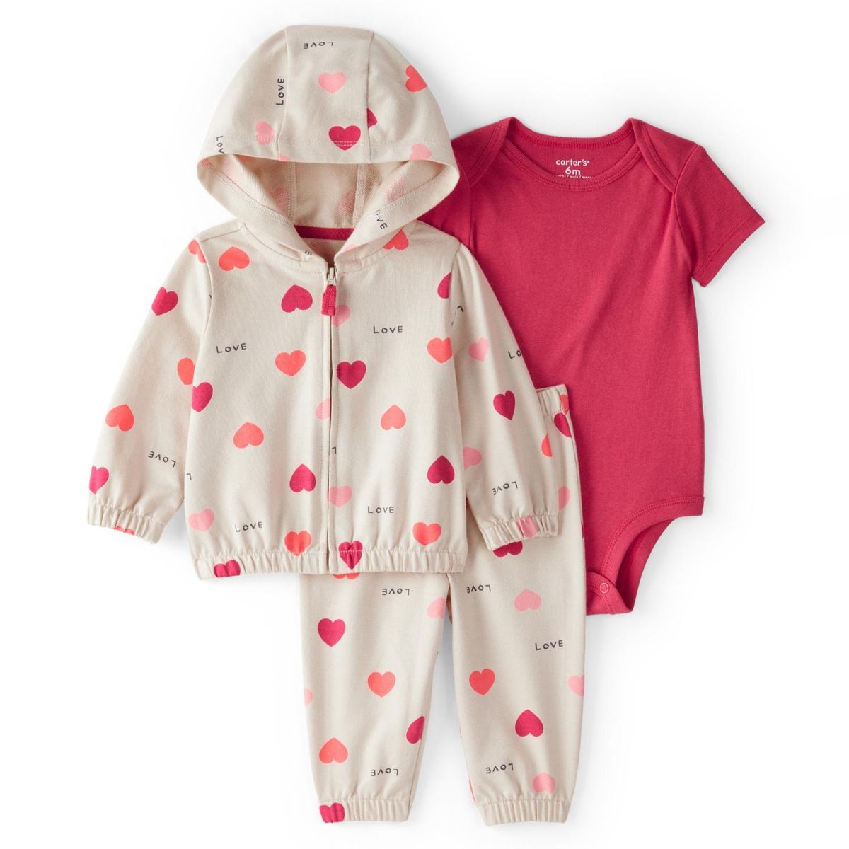 CARTER'S - Conjunto 3 piezas Polerón + Pantalón y Body Bebé Niña Carter's