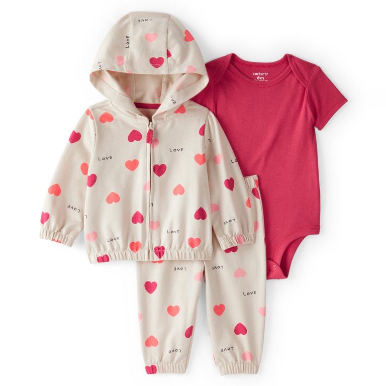CARTER'S Conjunto 3 piezas Polerón + Pantalón y Body Bebé Niña