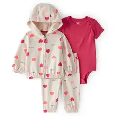 CARTER'S - Conjunto 3 piezas Polerón + Pantalón y Body Bebé Niña