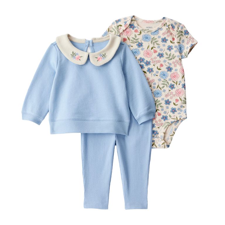 Conjunto 3 piezas Polerón, Calza y Body Bebé Niña