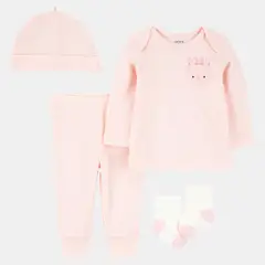 CARTER'S - Conjunto 4 Piezas Polera, Pantalón, Gorro y Calcetines Bebé Niña