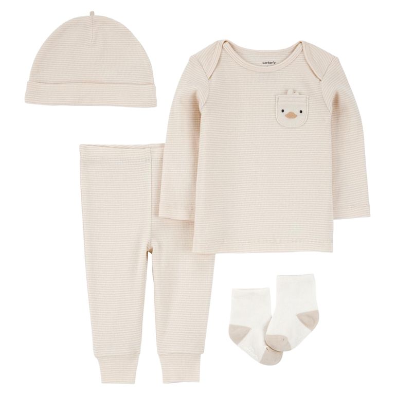 Conjunto 4 Piezas Polera, Pantalón, Gorro Y Calcetines Bebé Unisex