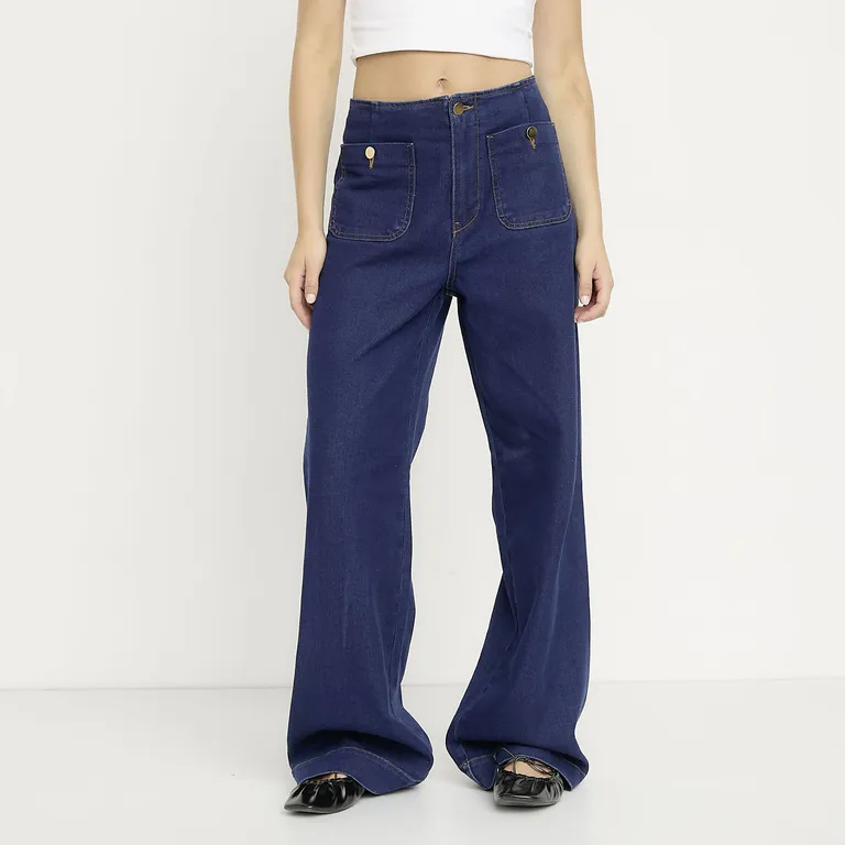 Jeans Wide Leg Tiro Alto Mujer