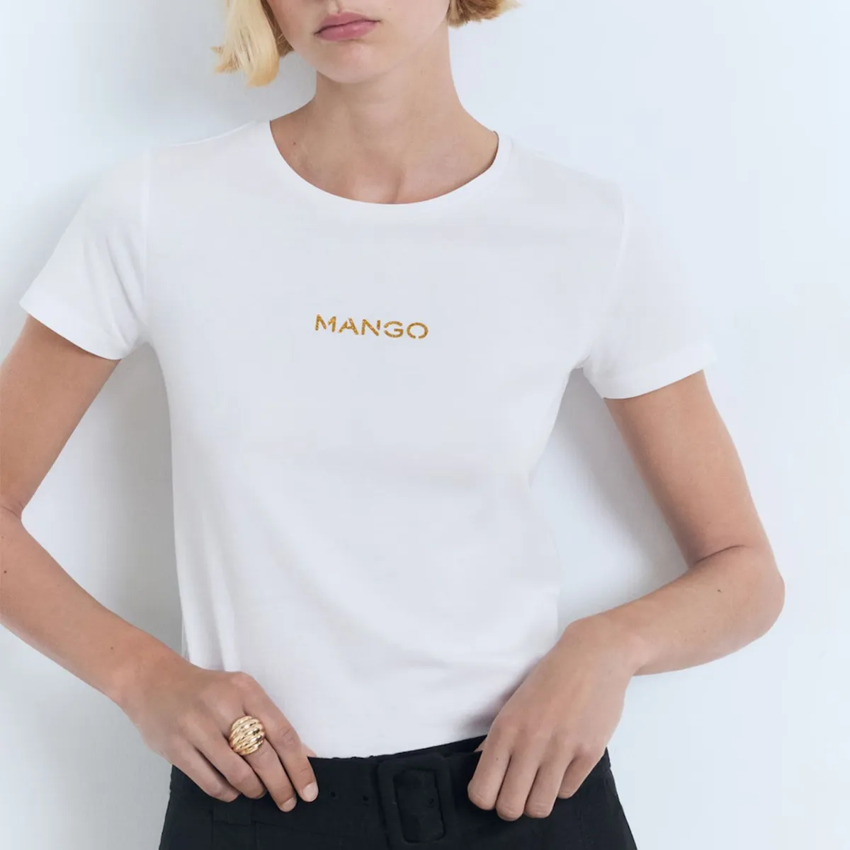 MANGO - Polera Algodón Logo Mujer Mango