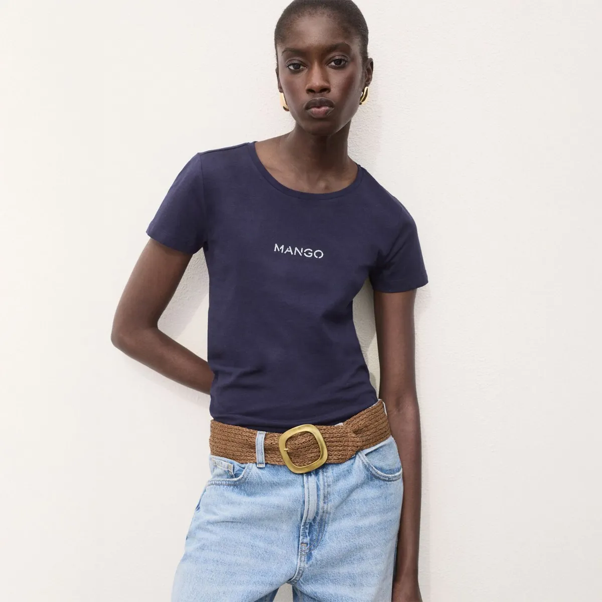 MANGO - Polera Algodón Logo Mujer Mango