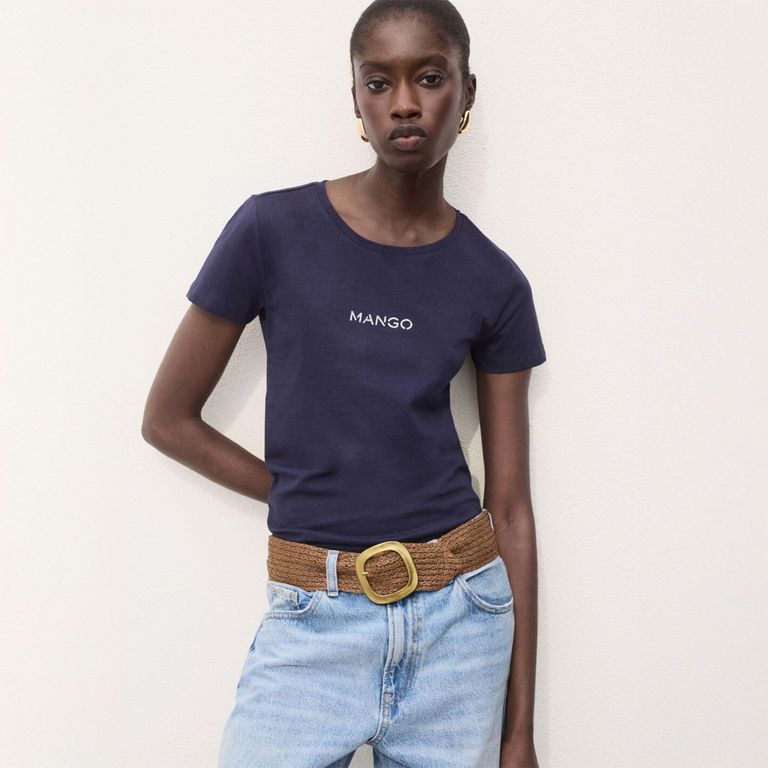 MANGO Polera Algodón Logo Mujer