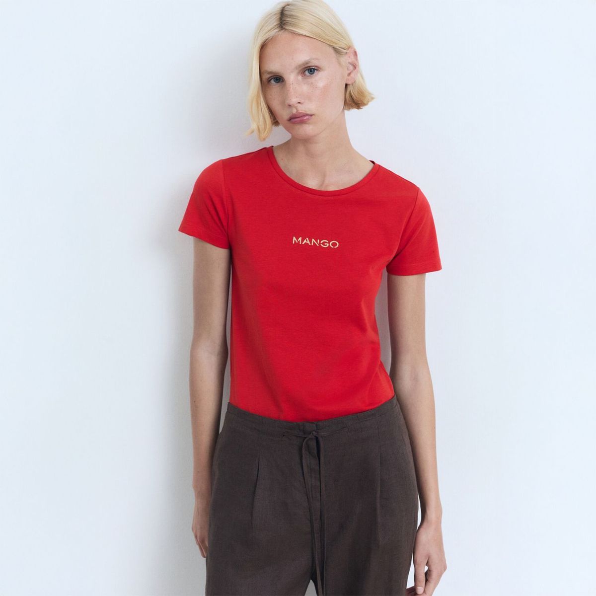MANGO - Polera Algodón Logo Mujer Mango