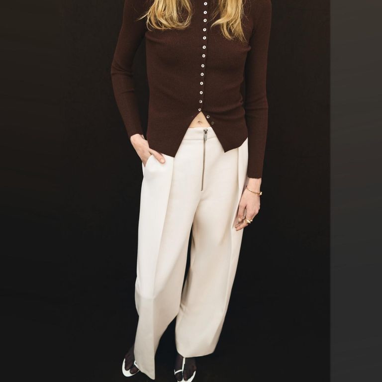 MANGO Pantalón Pliegues Cremallera Mujer