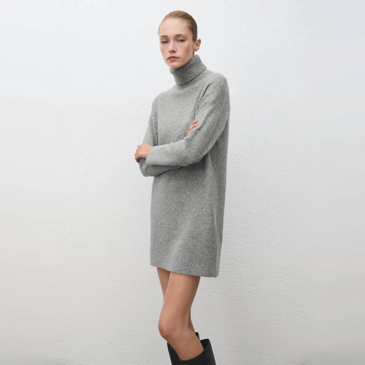 MANGO - Vestido Punto Cuello Vuelto Mujer Mango